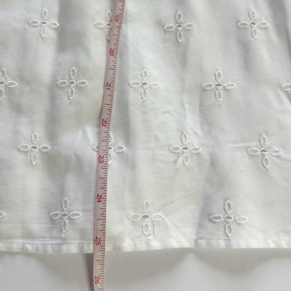 LOFT Women Large White Eyelet Embroidered Flutter Sleeve Tunic Top Boho L Summer - Picture 6 of 7